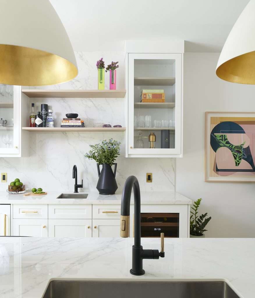 Transitional kitchen design with marble and brass finishes Toronto Rosedale Home