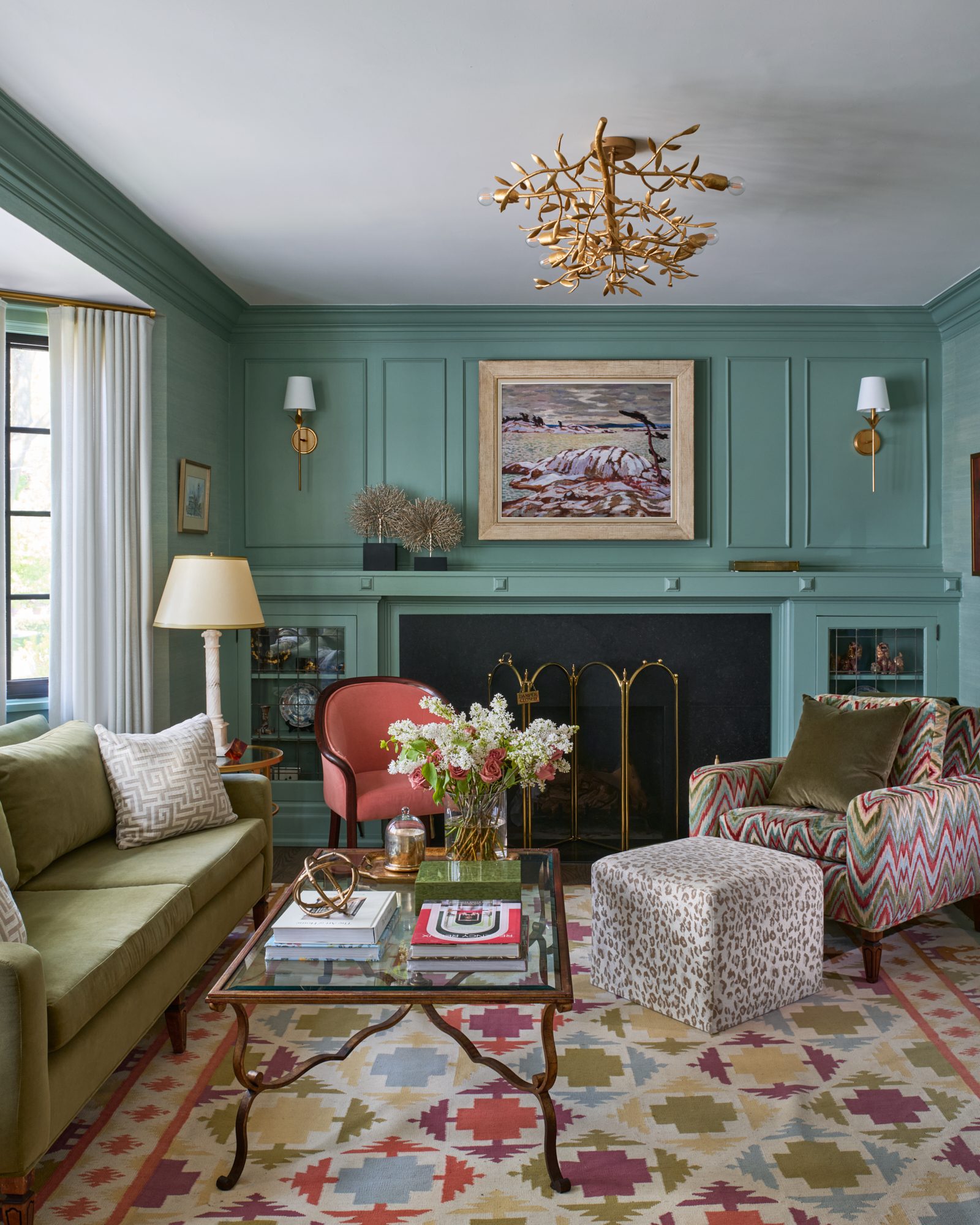 Wilberton House heritage panelled living room with fireplace
