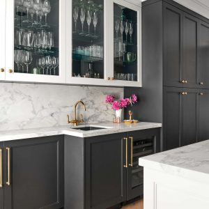 Transitional Black Kitchen with Gold Accents Riverdale Toronto Home