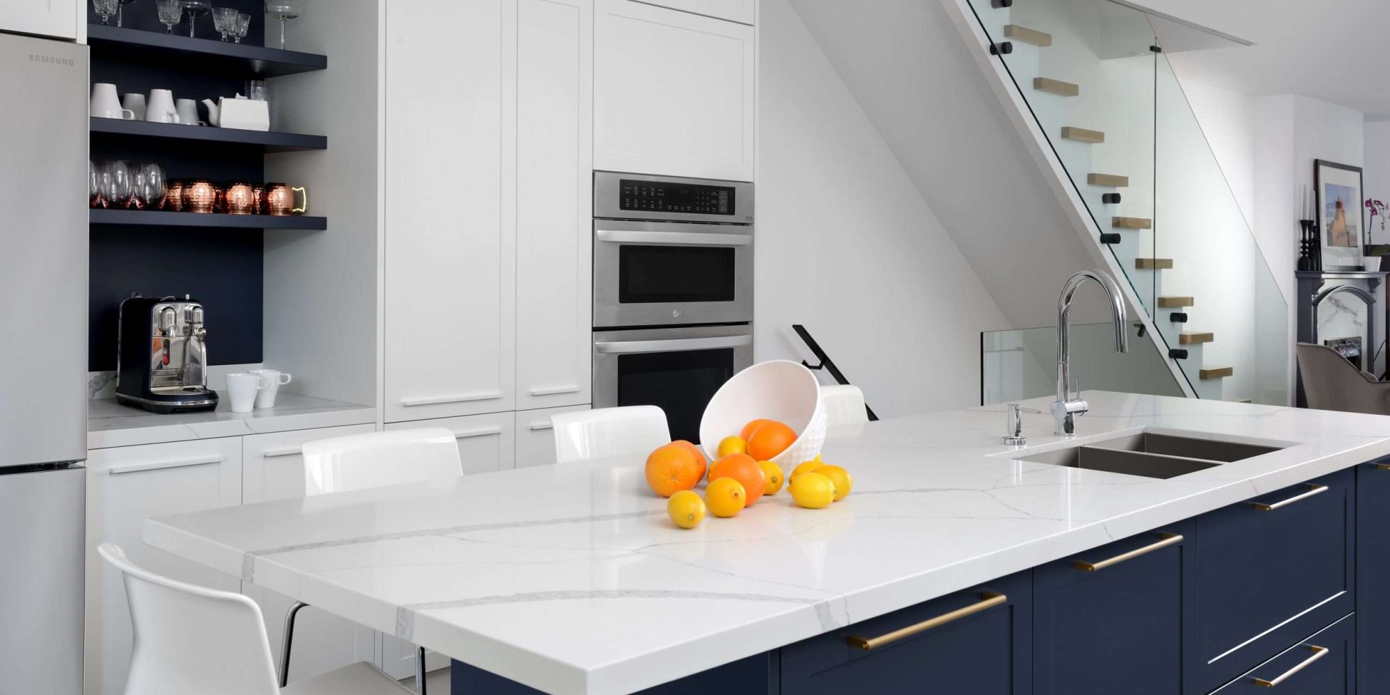 Contemporary Navy and White Kitchen Riverdale Toronto Home